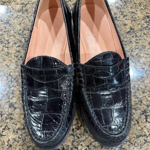 J. Crew Black Crocodile Embossed Loafers